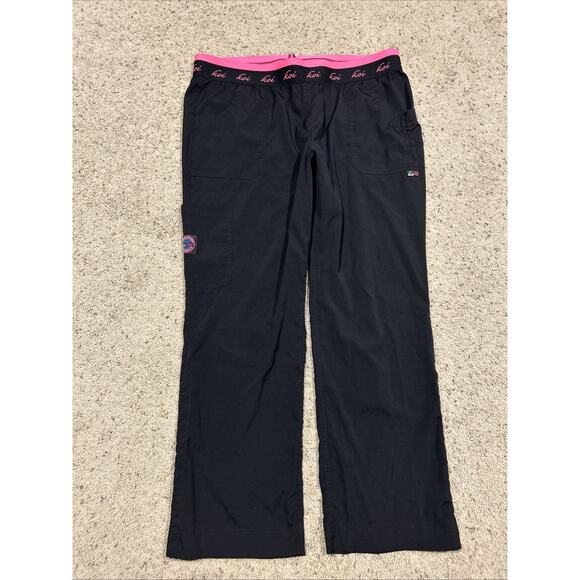 Koi Lite XLP XL Petite Womens Scrub Pants Cargo Pocket Medical Black Pink J25 - Picture 1 of 6